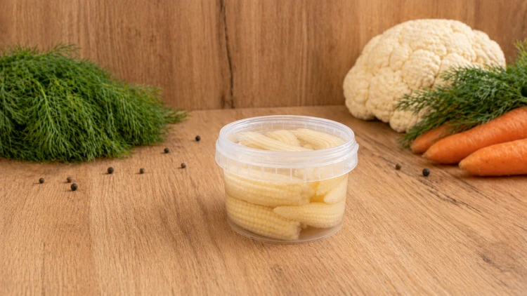 Hungarian pickled baby corn, a mild and crunchy side dish for salads, appetizers, and snack boards.