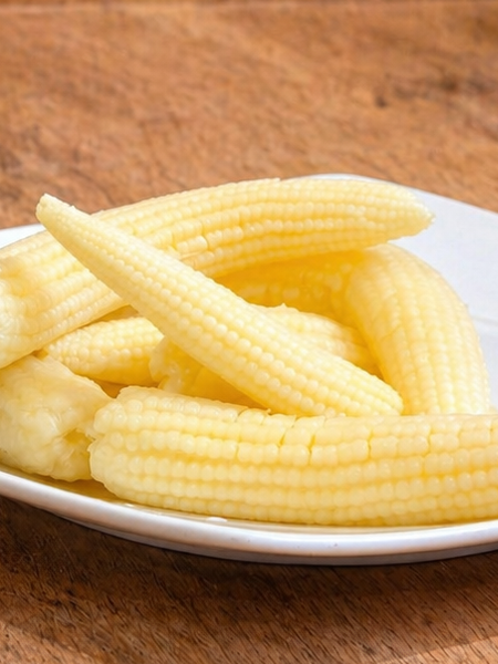 Hungarian pickled baby corn, a mild and crunchy side dish for salads, appetizers, and snack boards.