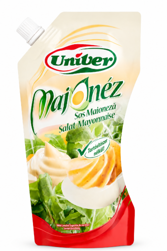 Univer Majonéz 320 g / 330 ml Hungarian mayonnaise without preservatives in a convenient resealable pouch.