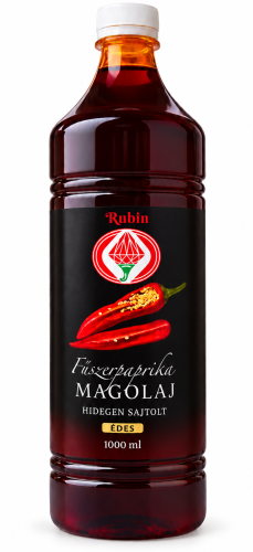 Rubin Hungarian sweet paprika seed oil, 1000 ml, cold-pressed. A mild, aromatic addition to salads, marinades, and Hungarian dishes. Available at OstryStefek.pl.