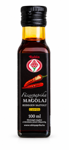 Rubin Hungarian hot paprika seed oil, 100 ml, cold-pressed. A spicy, aromatic addition to salads, marinades, and Hungarian dishes. Available at OstryStefek.pl.