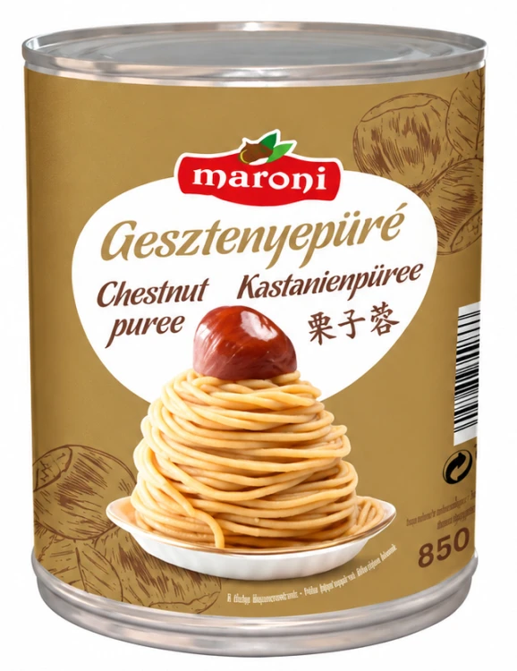 Purée kasztanowe Maroni 850g – węgierskie purée z 68% kasztanów jadalnych do deserów, ciast, kremów i naleśników.