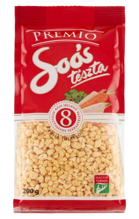 Węgierski makaron 8-jajeczny Soós Premio tarhonya 200g. Tradycyjna zacierka do zup, gulaszu i dań mięsnych, dostępna w OstryStefek.pl.