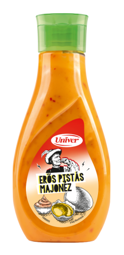 Univer Erős Pista Mayonnaise – spicy mayo with Hungarian hot pepper paste. Creamy texture and bold flavor, perfect for burgers, sandwiches, fries and grilled dishes.