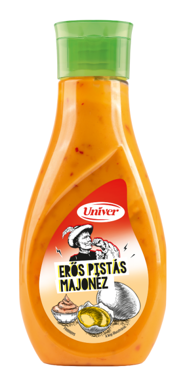 Univer Erős Pista Mayonnaise – spicy mayo with Hungarian hot pepper paste. Creamy texture and bold flavor, perfect for burgers, sandwiches, fries and grilled dishes.