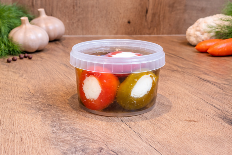 Pickled Cherry Peppers Stuffed with Cream Cheese 250 g – Hungarian appetizer peppers with creamy cheese filling, ready-to-serve chilled delicatessen product