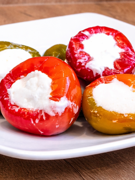 Papryka czereśniowa marynowana nadziewana kremowym serem 250 g – węgierska przekąska delikatesowa z kremowym nadzieniem serowym, gotowy produkt chłodniczy