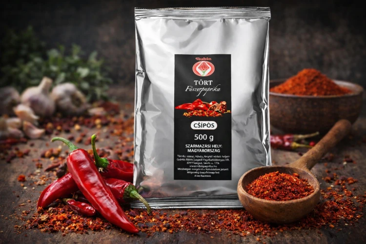 Rubin Tört Fűszerpaprika Csípős 500 g – Hungarian crushed hot paprika with chili peppers and spices