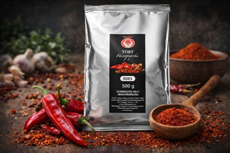 Rubin Tört Fűszerpaprika Édes 500 g – Hungarian crushed sweet paprika with chili peppers and spices